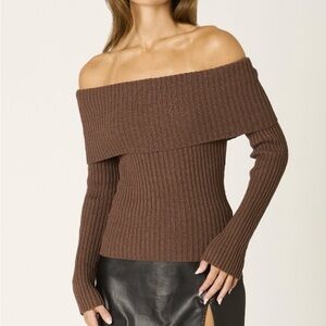 Off-Shoulder Brown Sweater